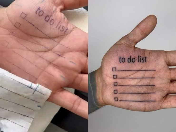 Татуювання на руці, татуювання на долоні, список справ, тату, малюнок, чорнило, тату-майстер, соцмережі, вірусне фото,