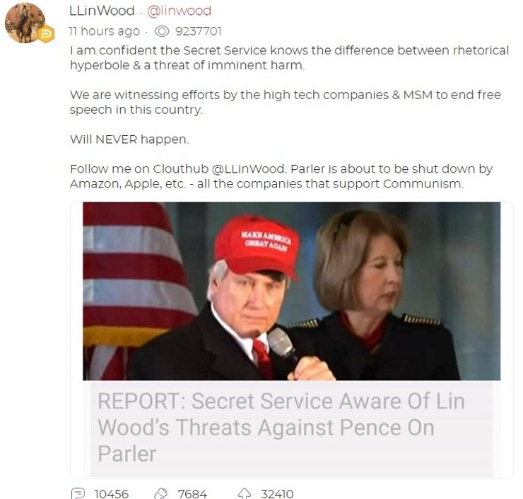 Parler, блокировка, Лин Вуд