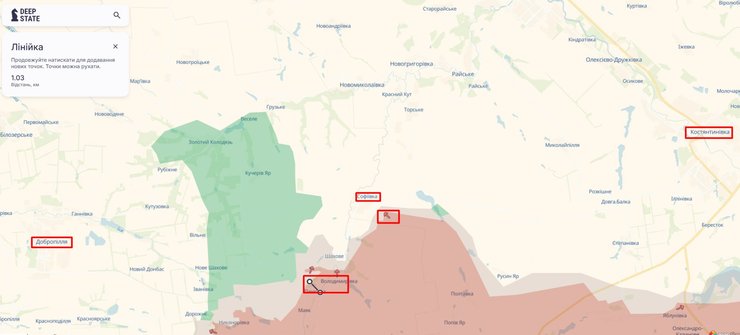 Карта боїв на Добропільському виступі 11 грудня, DeepState