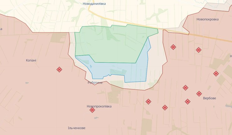 Роботине, карта бойових дій, Запорізька область