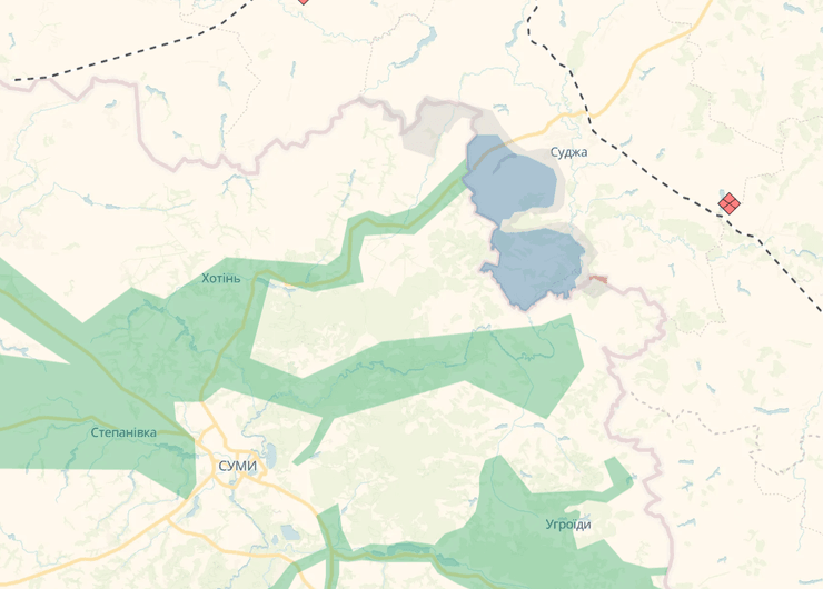 Сумська область, ситуація в Сумській області, мапа DeepState, кордон Сумська область