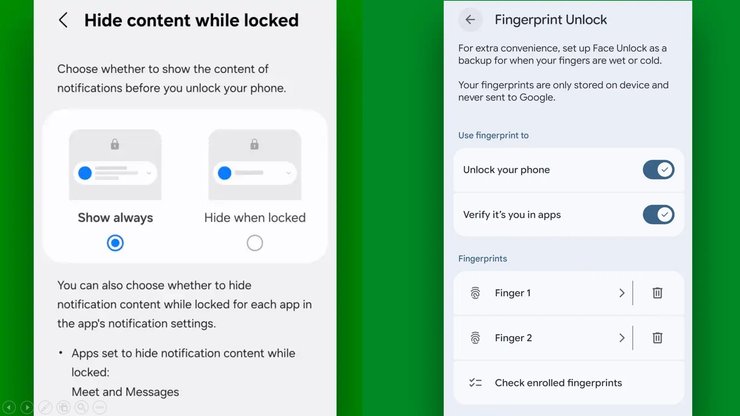 приховані функції android 16 сповіщення від відбитків пальців