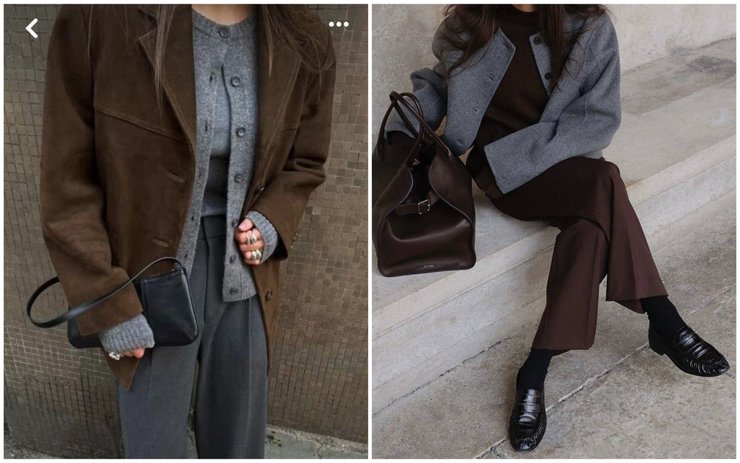 Цветовые комбинации в одежде на осень, Сочетание цветов — Серый и шоколад — Серый и шоколад