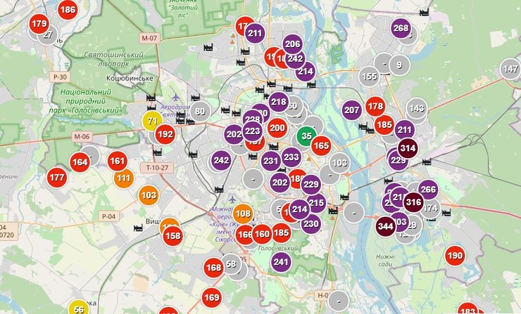 уровень загрязнения воздуха в киеве