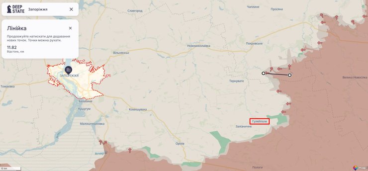 Карта боев на линии Запорожье-Гуляйполе 5 ноября