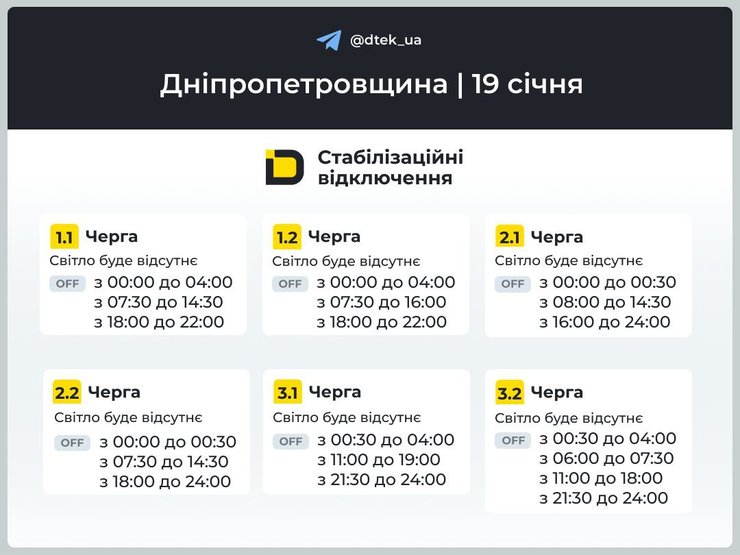 днепр область графики 19 января