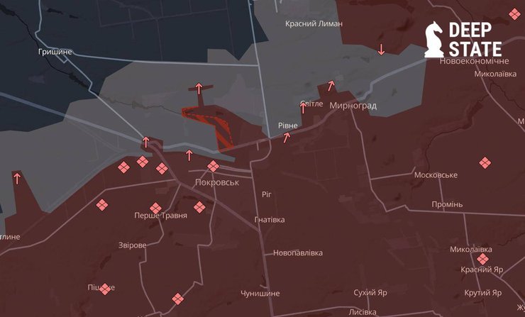 Карта боевых действий вблизи Покровска