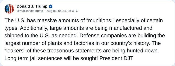 трамп пост про дефіцит ракет