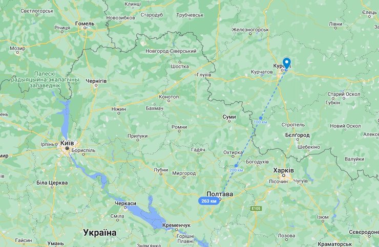 Расстояние от Курска до аэродрома