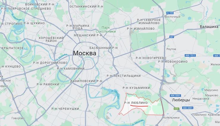 Москва, Любліно, карта