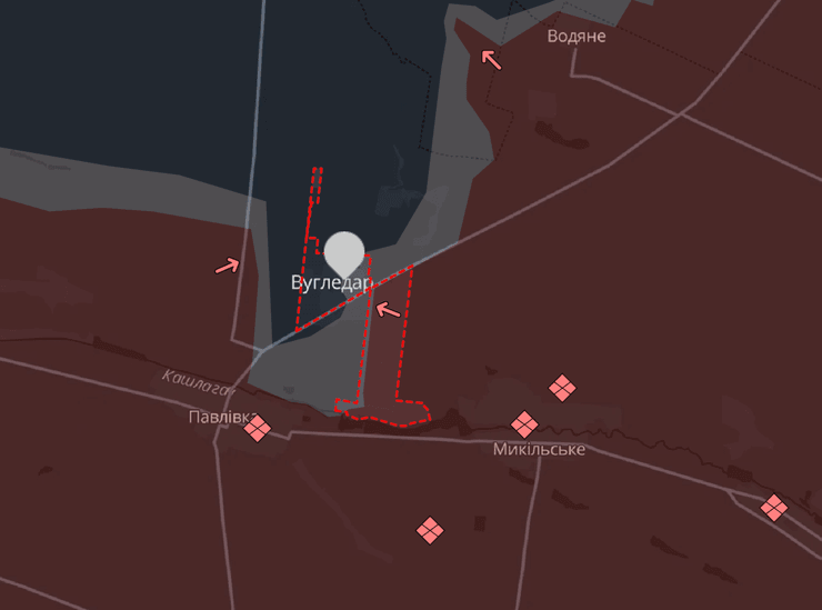 Карта бойових дій, Вугледар, Донбас, битва за Вугледар