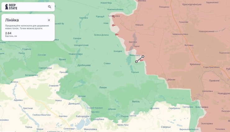 Наступ ЗС РФ, 13 квітня, карта, DeepState, Лиманський напрямок, Ямполівка