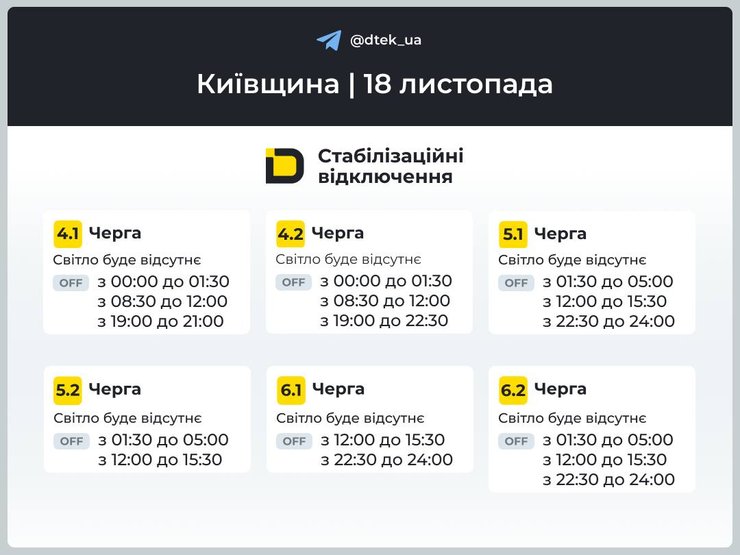 киевская область график отключения света 18 ноября