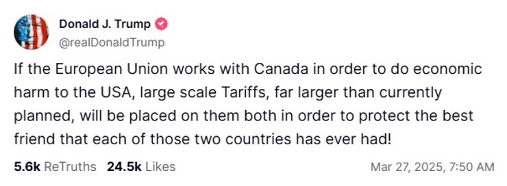трамп про Європу і Канаду, пост