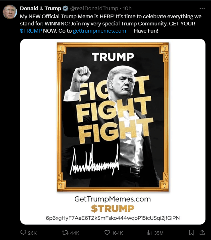 Дональд Трамп, криптовалюта, мемкоин, валюта Трампа, $TRUMP