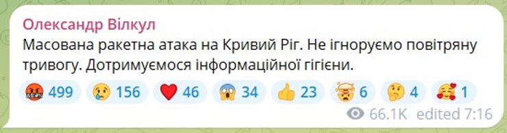 Публікація Олександр Вілкул, Telegram