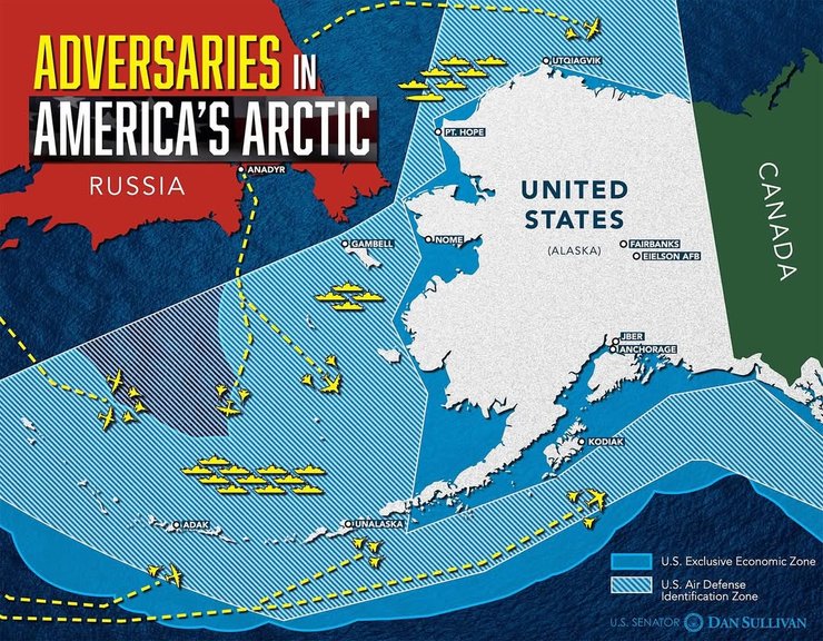 Карта зони ADIZ біля Аляски, в якій помітили два Ту-142