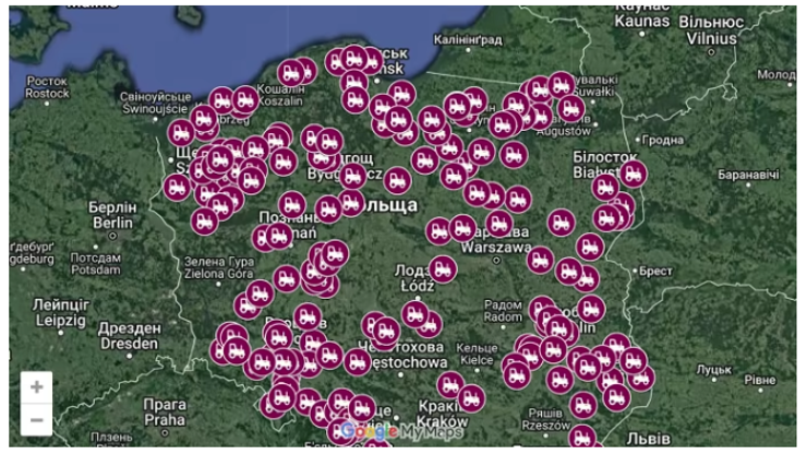 Акции с тракторами и другой техникой на дорогах состоялись в более 150 местах по всей территории Польши