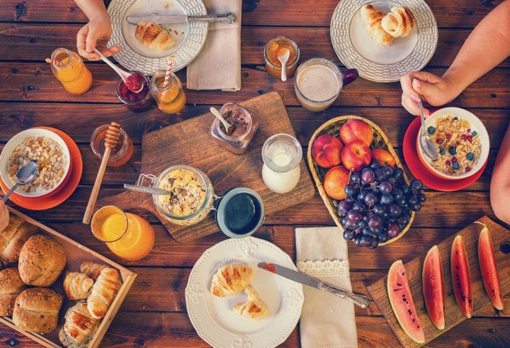 завтрак, еда, фрукты, каша, мучное, снимок