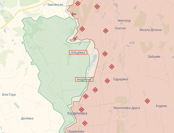 Кліщіївка, Андріївка, карта бойових дій, війна в Україні, останні новини з фронту