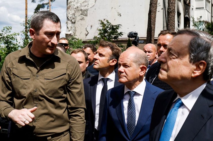 Еммануель Макрон, Олаф Шольц, Маріо Драгі, Ірпінь, переговори у Києві
