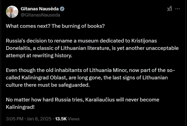 Калінінград, Ґітанас Науседа, Калінінград це Литва, Мала Литва, президент Литви