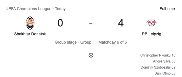 счет матча Шахтер – Лейпциг