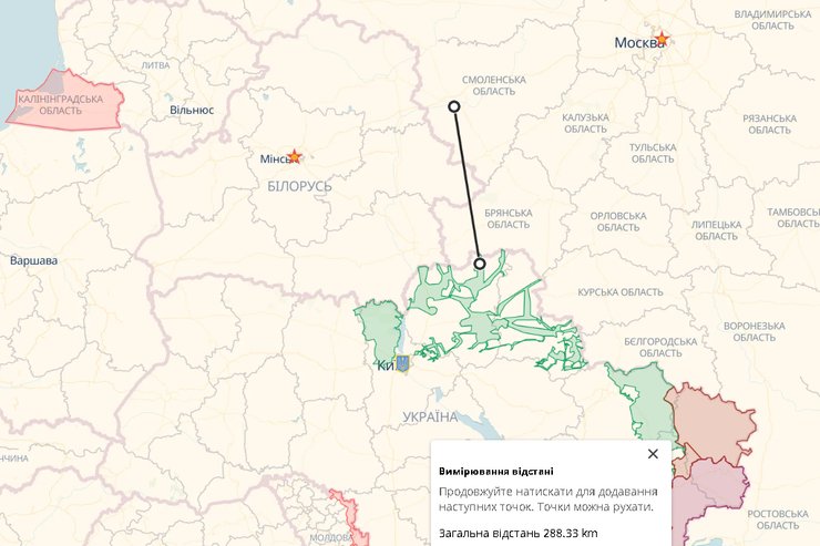 Смоленська область, відстань від України
