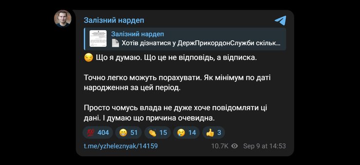 Публікація Ярослава Железняка в Telegram
