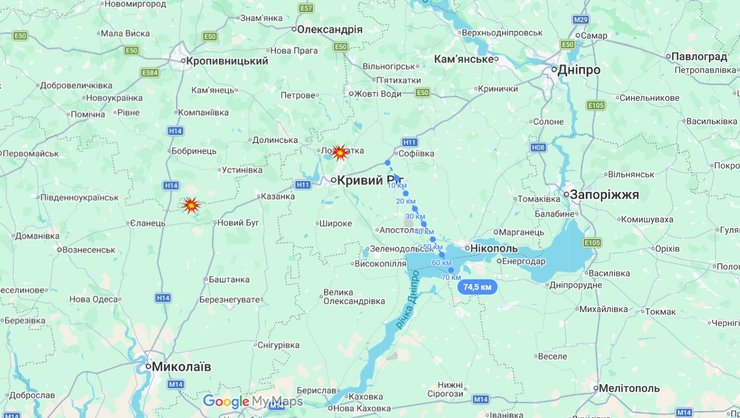 фото точок ударів під Кривим Рогом, 15 липня