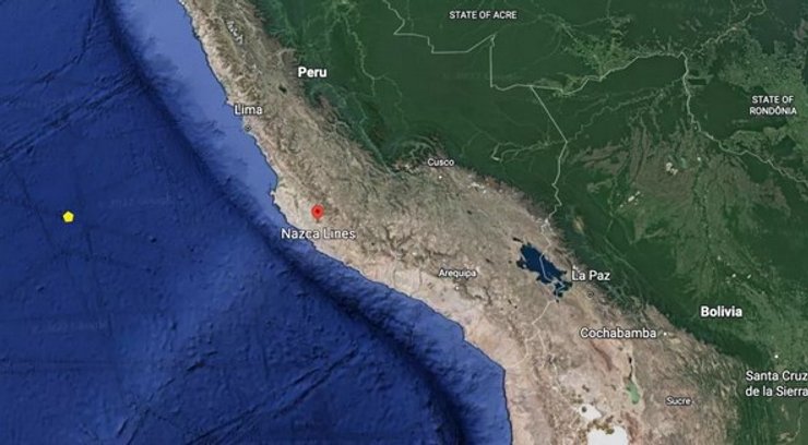 Об'єкт круглої форми Воррінг виявив на дні Тихого океану за 566 км від узбережжя Перу, поряд з місцем розміщення знаменитих геогліфів у пустелі Наска.