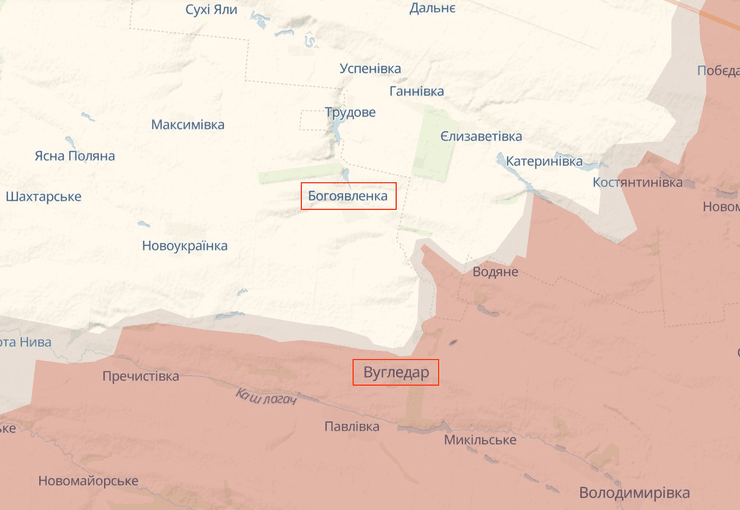 Богоявленка, Угледар, карта боевых действий, Донецкая область