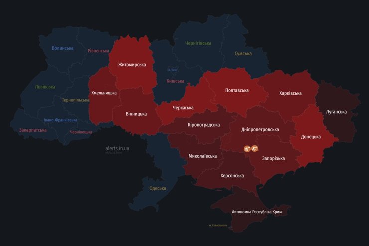 Карта воздушных тревог в ночь 3-4 декабря