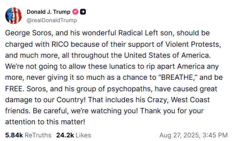 Сообщение Трампа о Соросе