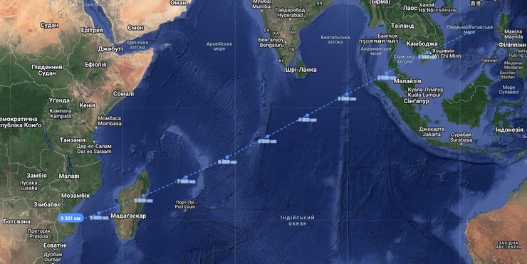 Рейс MH370: расстояние до обломков