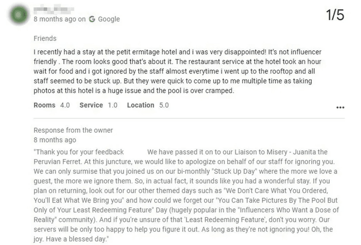 Плохие отзывы, худший отель, отзывы об отеле, Petit Ermitage, забавные отзывы, отель, плохой отель, владелец отеля, новые клиенты
