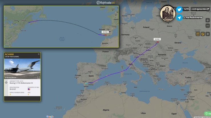 траєкторія перельоту, борт С-17 у Львові