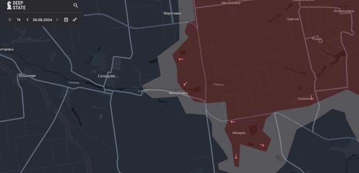 Карта боев в районе Михайловки от Deepstate