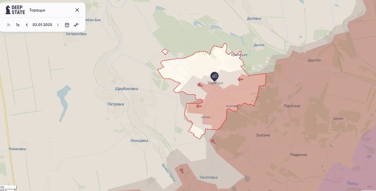 Бои на Донбассе, Торецк, 2 января, карта