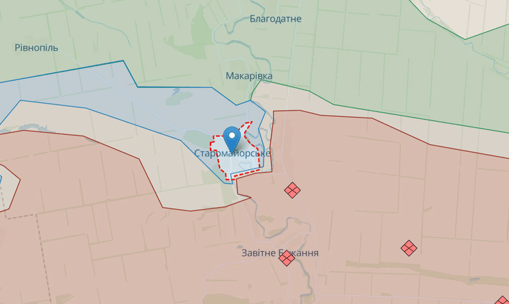 Старомайорське на карті України, село Старомайорське Донецька область, контрнаступ ЗСУ, контрнаступ України, карта бойових дій
