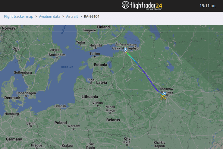 "Літак судного дня" 12 грудня з Москви вилетів до Санкт-Петербурга