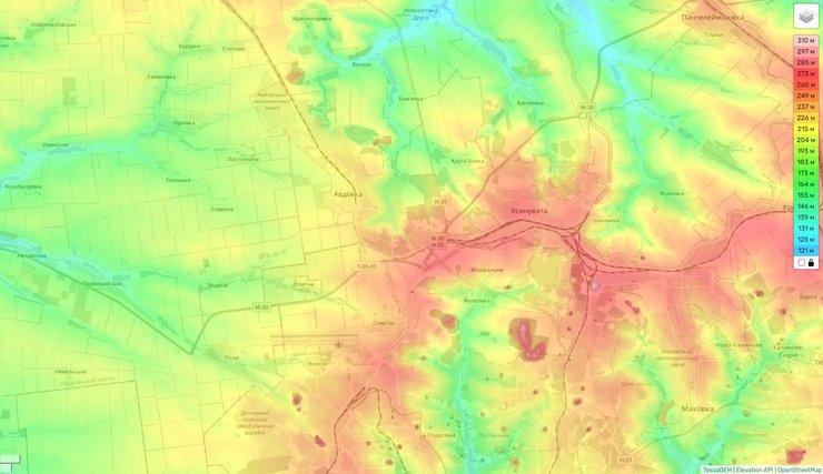 Рельеф местности вокруг Авдеевки