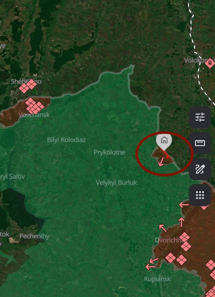 Місце наступу ЗС РФ у Харківській області на карті бойових дій