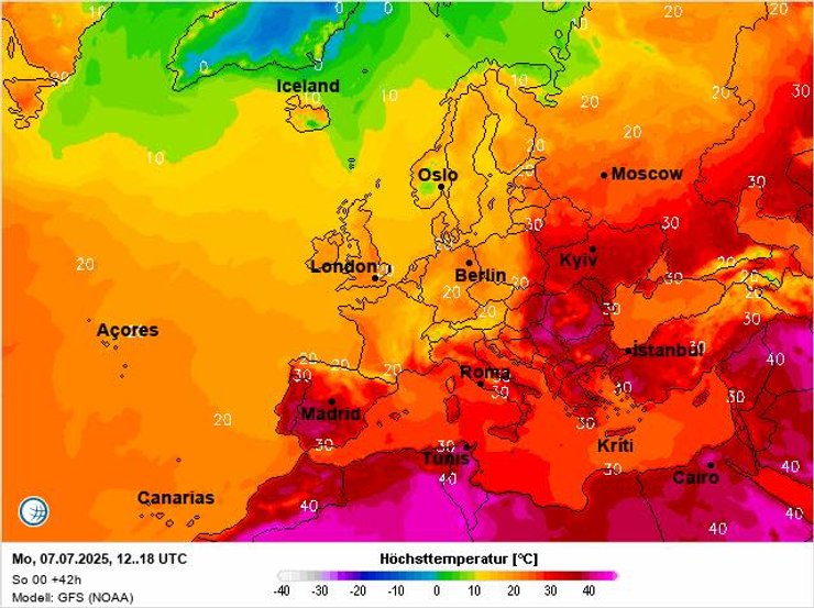 Диденко показала карту температур с жарой от 30 до 40 градусов на Черном и Средиземном морях