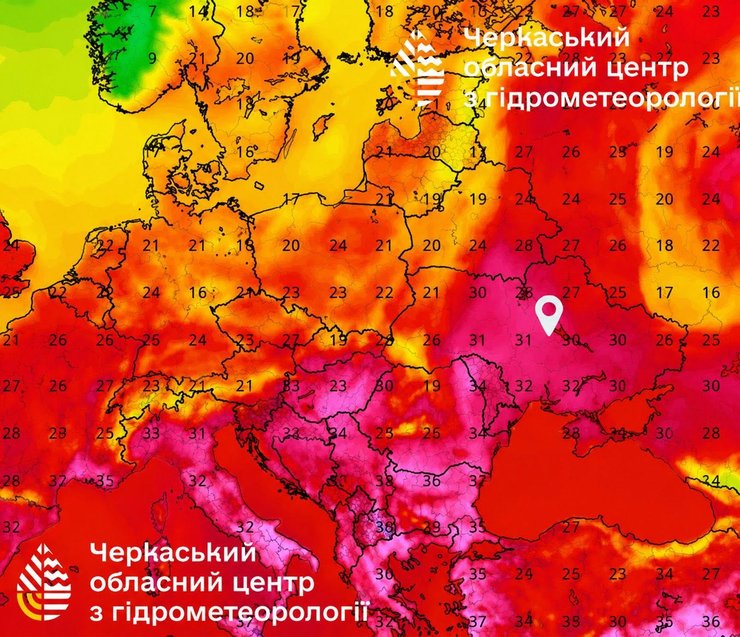 Температурная карта на следующую неделю в Украине и Европе