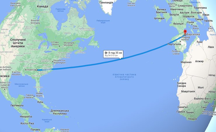 Рейс Атланта-Барселона — продолжительность
