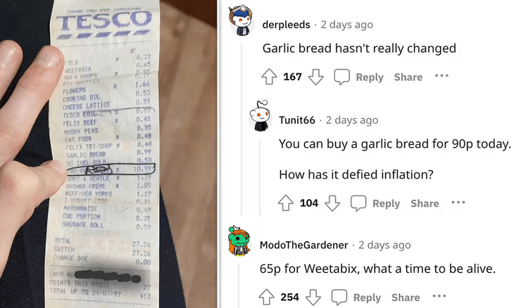 Чек 26-летней давности, покупки, чек, товары из супермаркека, соцсети, форум, Tesco, инфляция,
