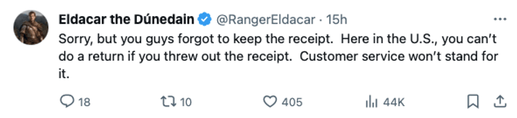 Коментар користувача про чек, що підтверджує продаж Аляски