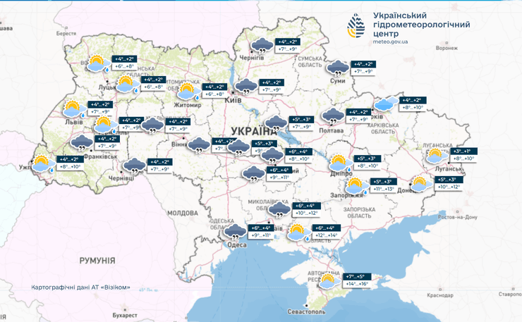 погода завтра, погода в Украине, прогноз погоды, Укргидрометцентр, карта, карта, карта