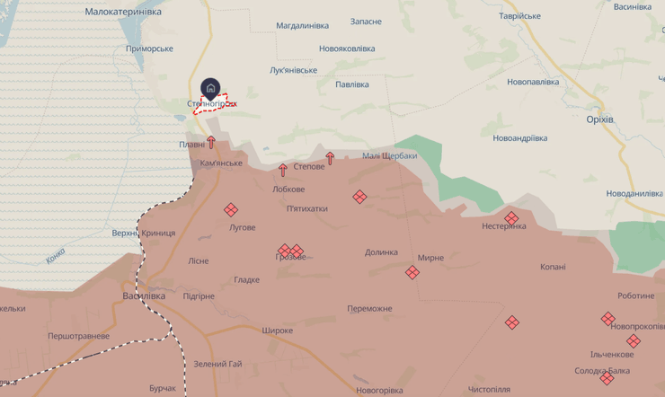 Запорожское направление по состоянию на 11 августа на карте DeepState